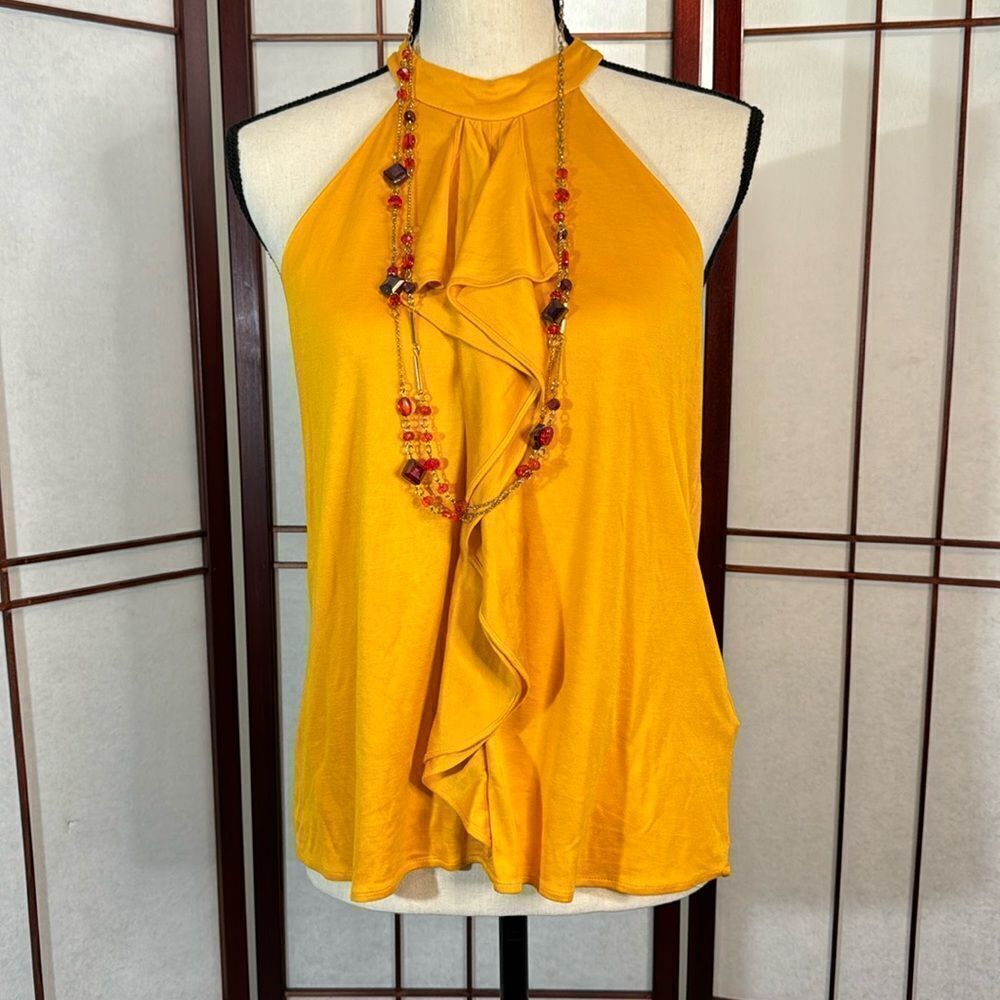 Massimo Dutti yellow ruffle  halter top